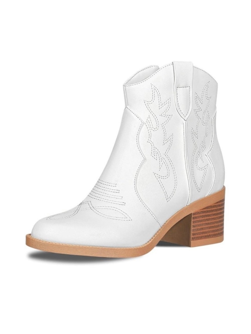 Pizz Annli White Western Style Ankle Boots with 2in. Block Heel Size 8